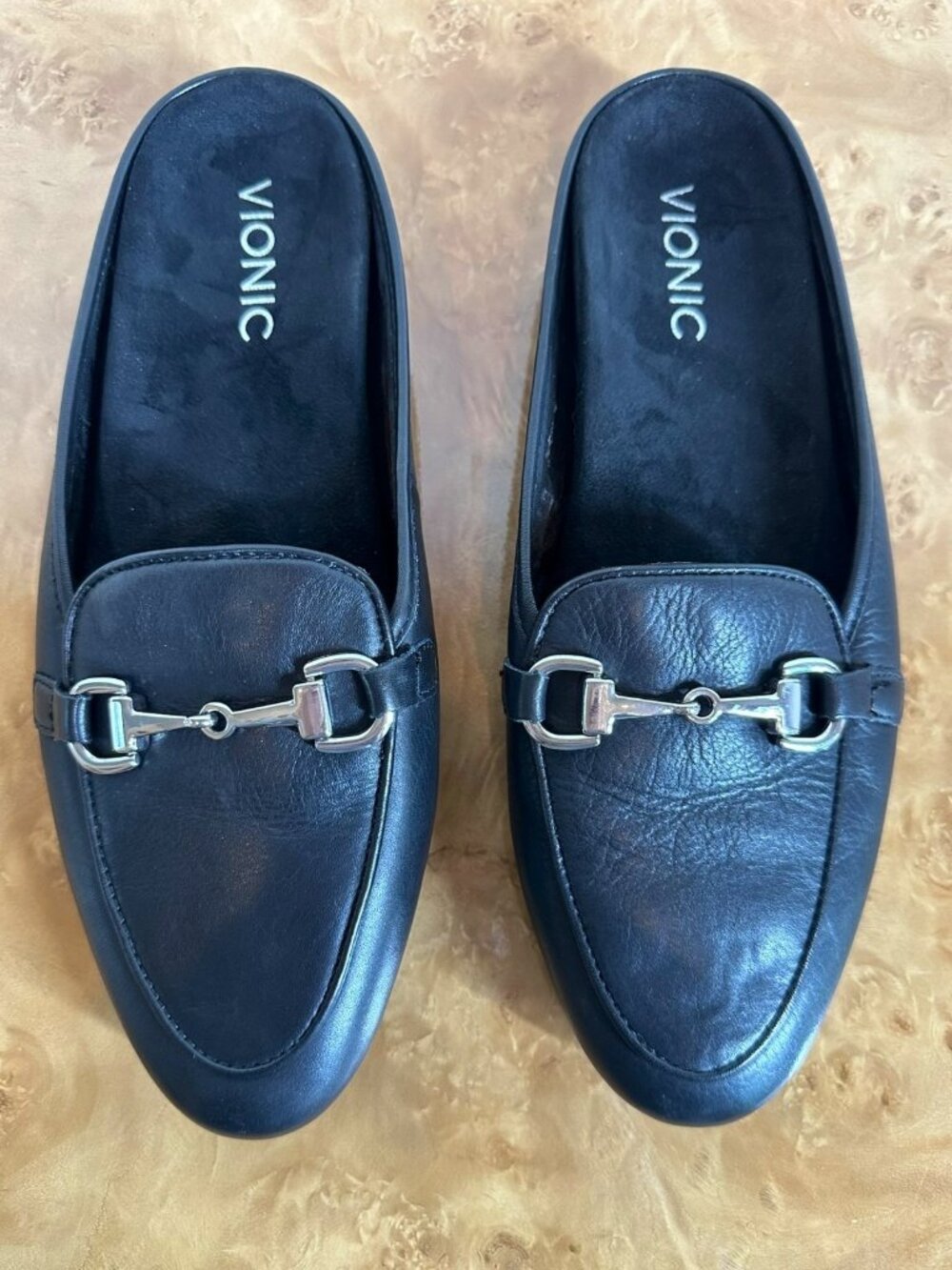 Vionic Adeline Black Leather Horsebit Mule Loafers Women's 8 Comfort Slip On